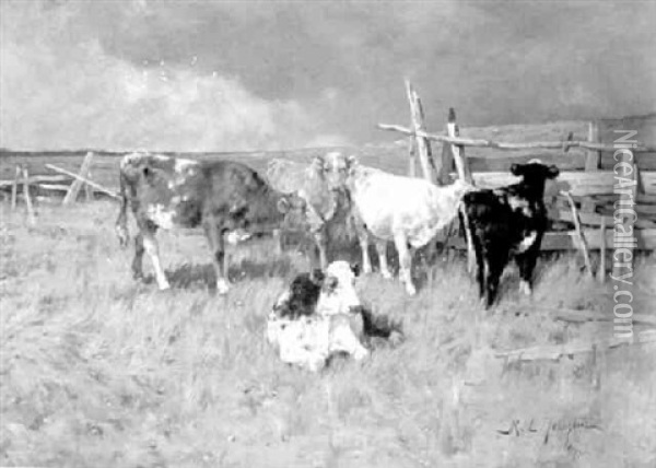 Cows Gathered Before The Storm Oil Painting - Reuben Le Grande Johnston
