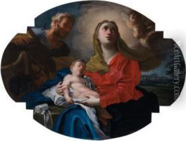 Riposo Della Sacra Famiglia Durante La Fuga In Egitto Oil Painting - Domenico Antonio Vaccaro