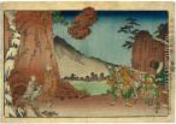 ````the Doctrinal 
Discussion-rock At Mount Komuro, May 1274', From The Series ````koso 
Goichidai Ryakuzu' (a Short Pictorial Biography Of The Founder Of The 
Nichiren Sect) Oil Painting - Utagawa Kuniyoshi