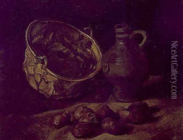 Still Life With Brass Cauldron And Jug Oil Painting - Vincent Van Gogh