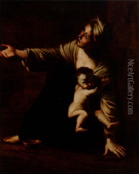 Tiggande Kvinna Med Barn Oil Painting - Giovanni Lanfranco