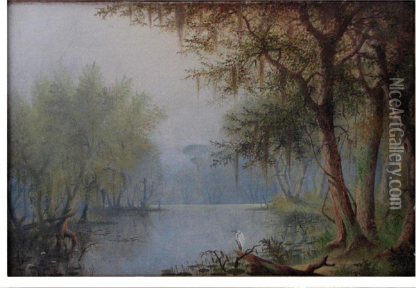 Louisiana Bayou With Egret Oil Painting - William Henry Howe