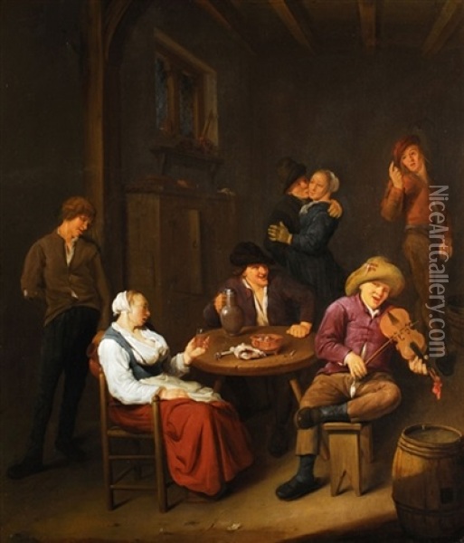 Tavernen-interieur Mit Bauern Btrinken Und Musizieren Oil Painting - Cornelis Pietersz Bega