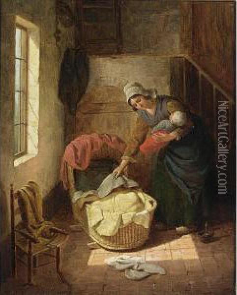 The Caring Mother Oil Painting - Basile De Loose