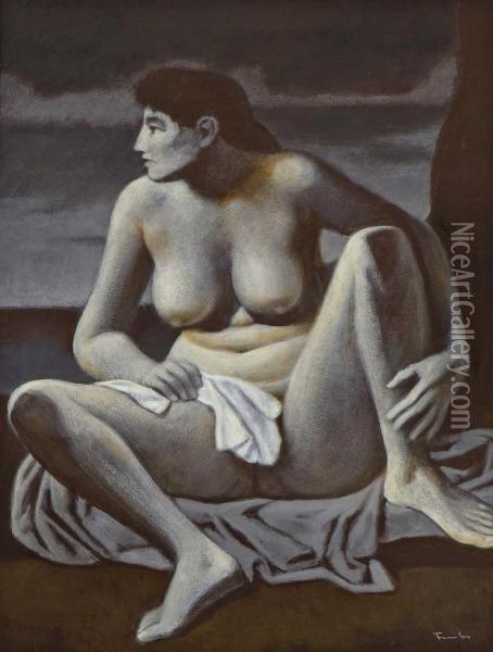 Sitzender Weiblicher Akt Oil Painting - Otto Fuchs