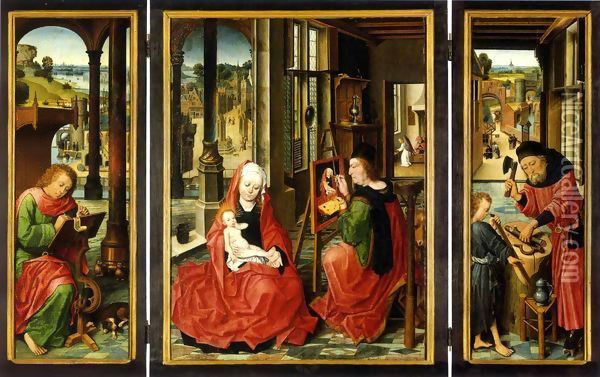 Saint Luke Triptych Oil Painting - Derick Baegert