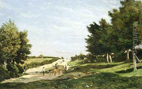Route au soleil en Bourbonnais Oil Painting - Henri-Joseph Harpignies