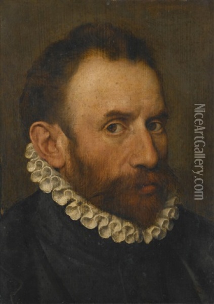 Portrait Of A Gentleman, Half-length, Wearing A White Ruff Oil Painting - Adriaen Thomasz Key