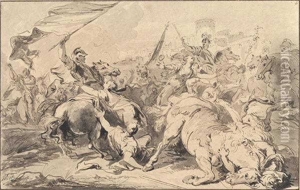 Romische Kavallerie, Im Gefecht Mit Den Sabinern Beim Raub Der Sabinerinnen Oil Painting - Jacob de Wit