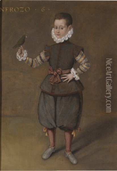 A Portrait Of A Boy, Aged Six, With A Falcon Oil Painting - Giovanni Battista Moroni