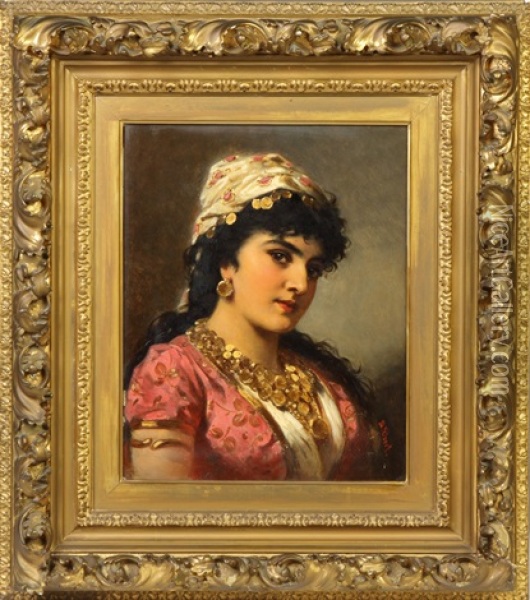 Portrait Of A Middle Eastern Young Lady Oil Painting - Anton Ebert