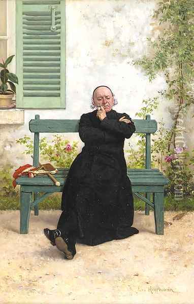 A pensive priest Oil Painting - Leo Herrmann