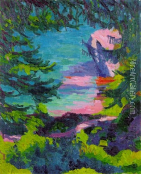 Ausblick Auf Den Silsersee Am Weg Von Maloja Nach Isola Oil Painting - Giovanni Giacometti