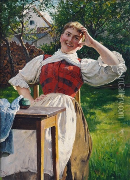 Young Girl In The Sunshine Oil Painting - Emil Rau