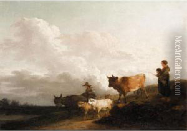Tending The Herd Oil Painting - Philip Jacques de Loutherbourg