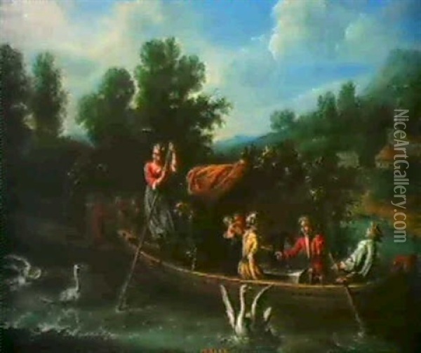 Der Monat Juli, Kahnfahrer Auf Einem Fluss. Oil Painting - Jasper Broers