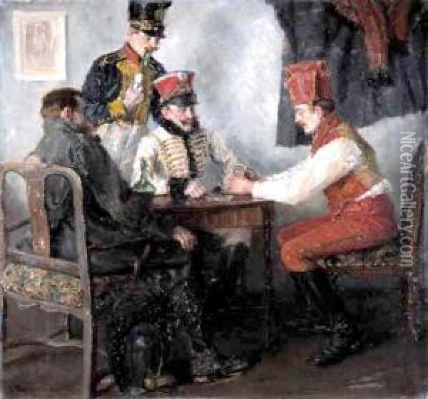 Przy Karcianym Stoliku, Przed 1900 Oil Painting - Emmanuel Bachrach-Baree