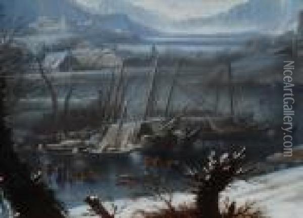 Winterlandschaft Vor Burg Oil Painting - Jan Griffier I