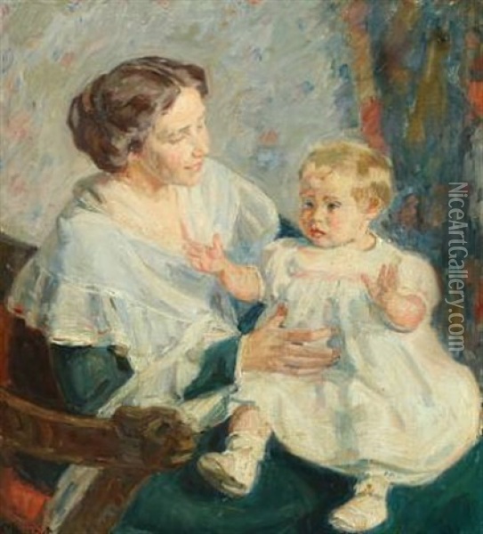Mother With Her Daughter Oil Painting - Gad Frederik Clement