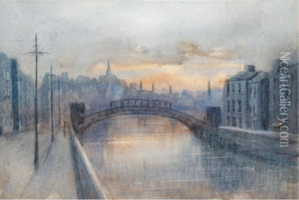 The Ha'penny Bridge, Dublin Oil Painting - William Percy French