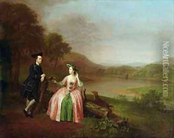 Sir George and Lady Strickland in the Grounds of Boynton Hall near Bridlington Yorkshire Oil Painting - Arthur Devis