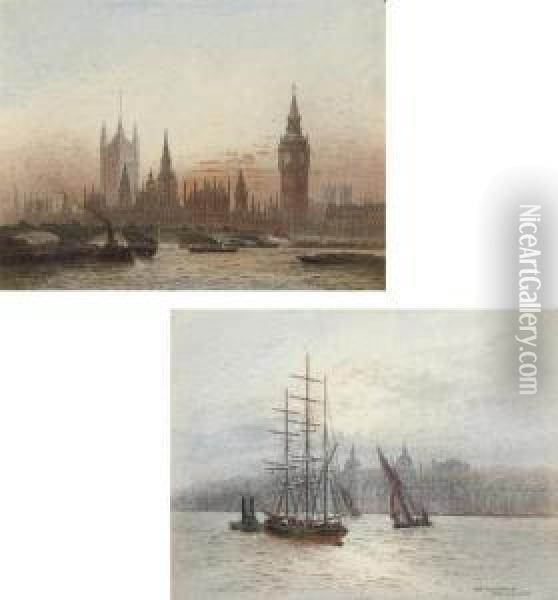 Westminster; And Off Greenwich Oil Painting - Frederick E.J. Goff