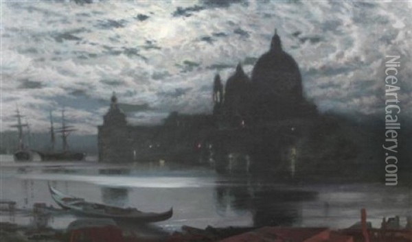 Santa Maria Della Salute In Moonlight Oil Painting - Joseph Arthur Palliser Severn
