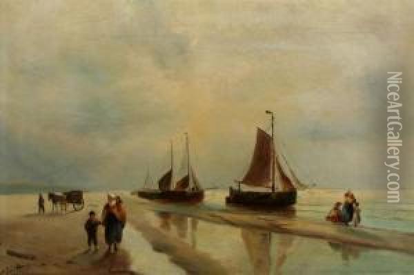 Am Strand Oil Painting - Albert Jurardus van Prooijen