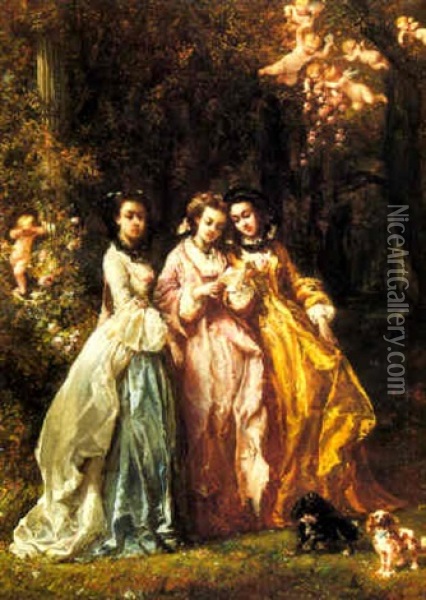 La Lettre D'amour (lecture Dans Le Parc) Oil Painting - Louis-Gabriel-Eugene Isabey