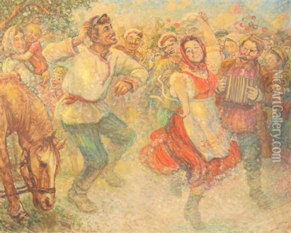 Russkaya Yarmarka Russian Fair Oil Painting - Vitali Ilich Mushketov