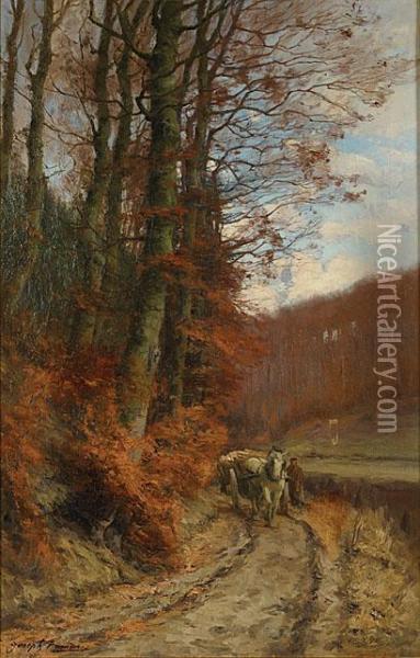 Langs De Bosweg. Oil Painting - Pierre-Joseph-Clestin Franois