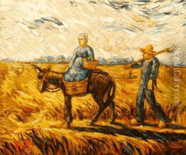 Peasant Couple Going To Work Oil Painting - Vincent Van Gogh