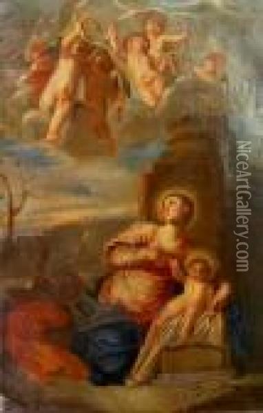 Madonna Con Bambino E Angeli Oil Painting - Carlo Maratta or Maratti