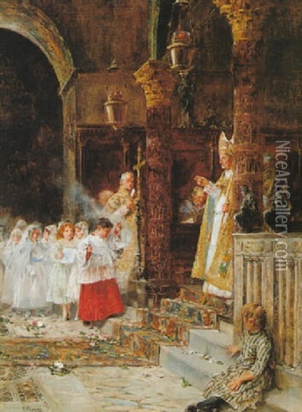 First Communion Oil Painting - Vicente Poveda Y Juan