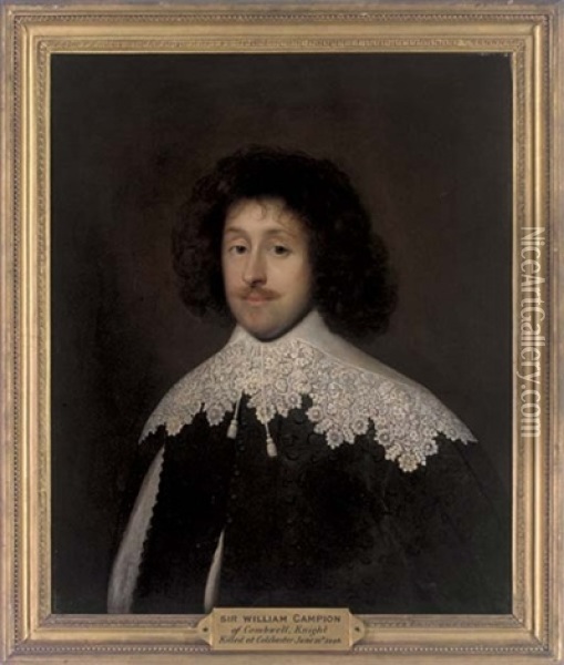 Portrait Of A Gentleman In A Black Doublet And White Lace Collar (sir William Campion ?) Oil Painting - Cornelis Jonson Van Ceulen