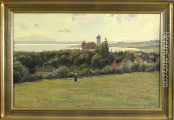 Blick Auf Wasserburg Am Bodensee Mit St. Georg Oil Painting - Anders Andersen-Lundby