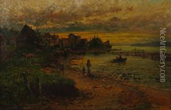 Munich, Harbor Scene Oil Painting - John Fery