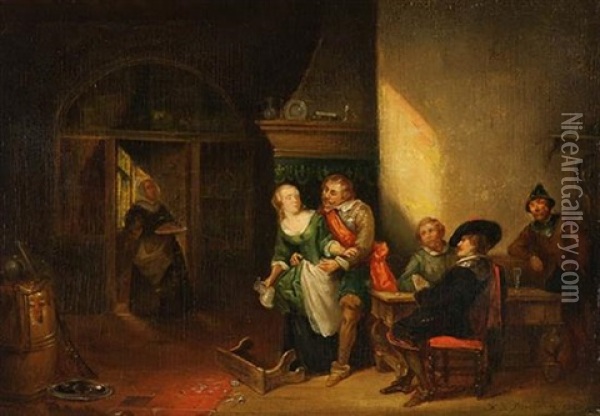 Tavern Scene Oil Painting - Adrien Ferdinand de Braekeleer