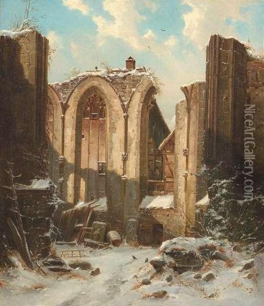 The Remains Of A Monastery In Winter Oil Painting - Carl Julius Leypold