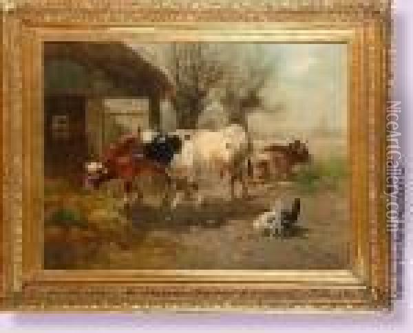 Vaches Et Poules Devant L'etable Oil Painting - Henry Schouten