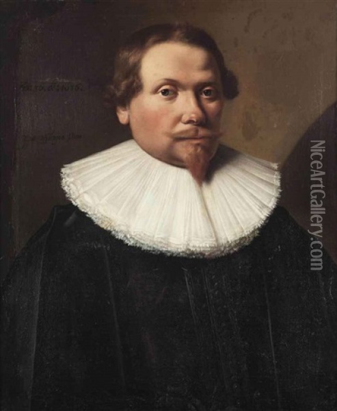 Portrait Of Jacob Josiasz. Wybo, Burgomaster Of The City Hoorn In A Black Costume With A White Collar Oil Painting - Jan Van Teylingen