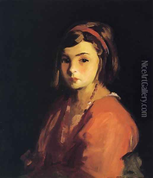 Agnes In Red (Agnes Schleicher) Oil Painting - Robert Henri