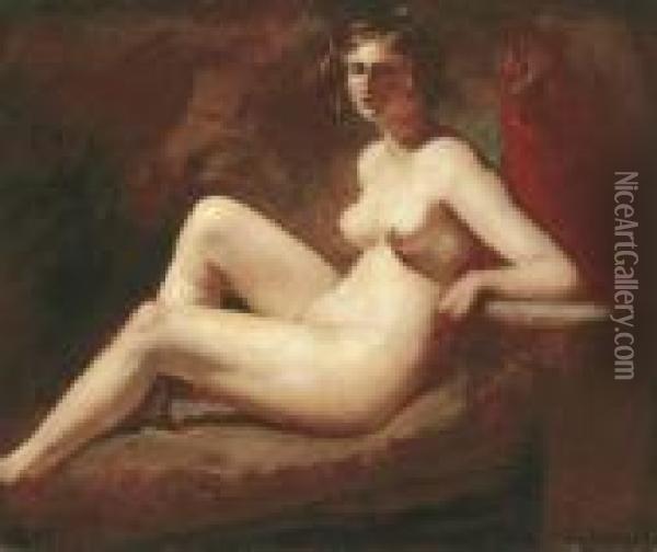 Reclining Female Nude With Her Arm On A Ledge Oil Painting - William Etty