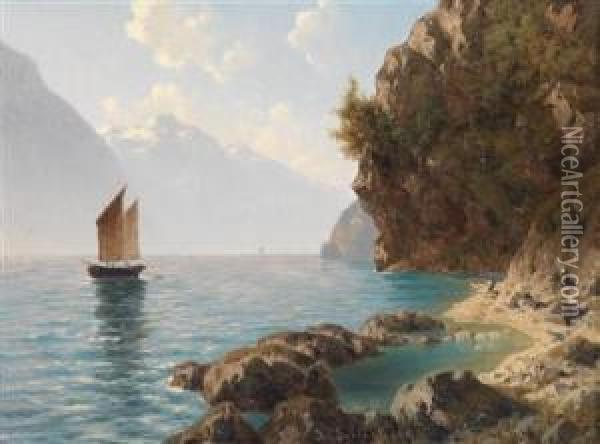 Lake Scene In Northern Italy Oil Painting - Josef Von Schlogl