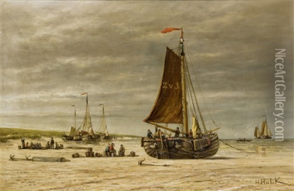 Fischer Am Hollandischen Strand Oil Painting - Hendrik Hulk