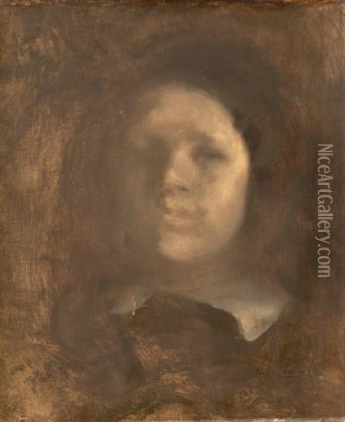 Visage De Jeune Fille Oil Painting - Eugene Carriere