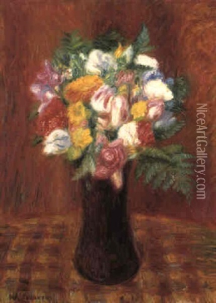 Bouquet In Purple Vase Oil Painting - William Glackens