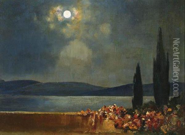 Moonlight On The Terrace Oil Painting - Thomas E. Mostyn