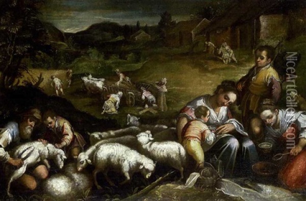 Bauernfamilie Mit Schafen Oil Painting - Jacopo dal Ponte Bassano