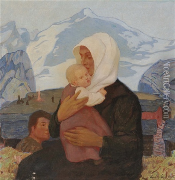 Mutter Mit Kind Oil Painting - Erich Erler-Samedan